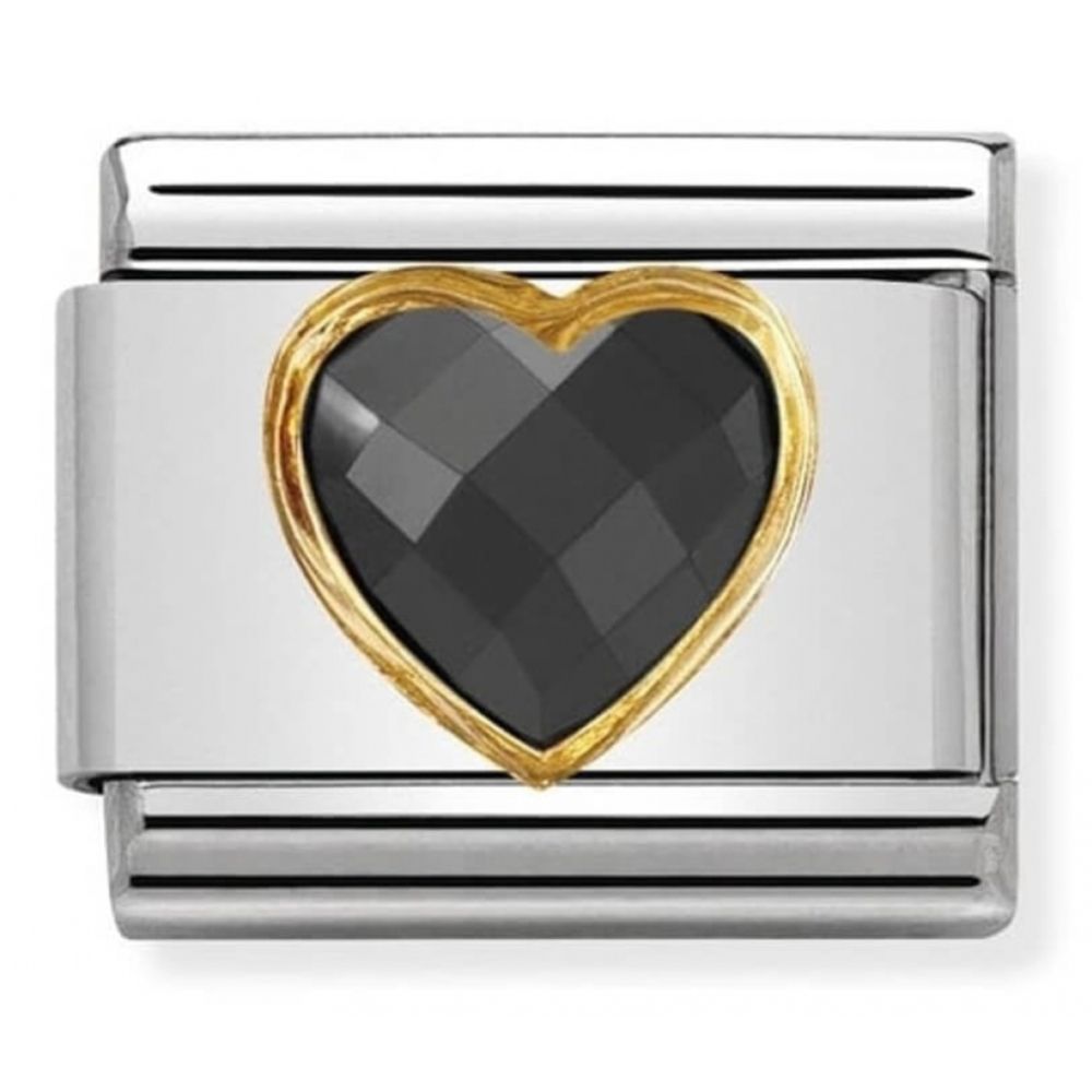 Composable Classic Black Heart Faceted CZ Charm In Stainless Steel & 750 Gold