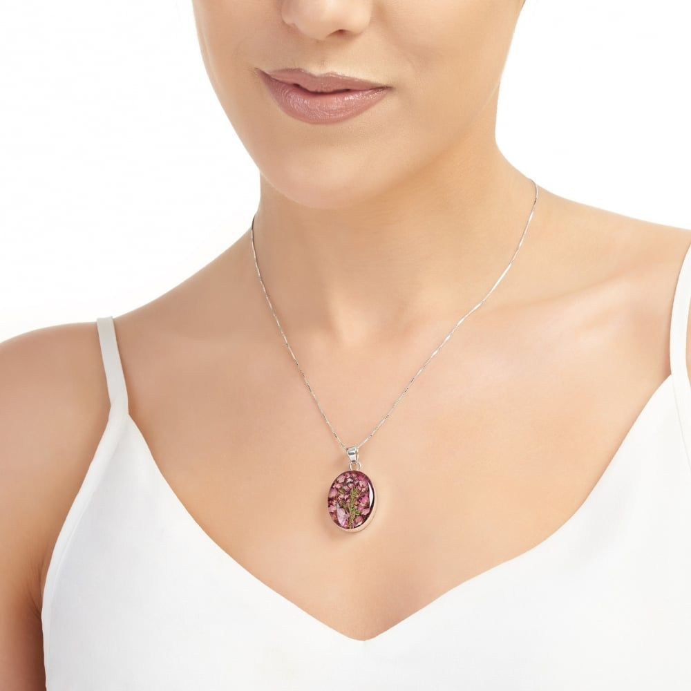 Silver Pendant - Heather - Medium Oval