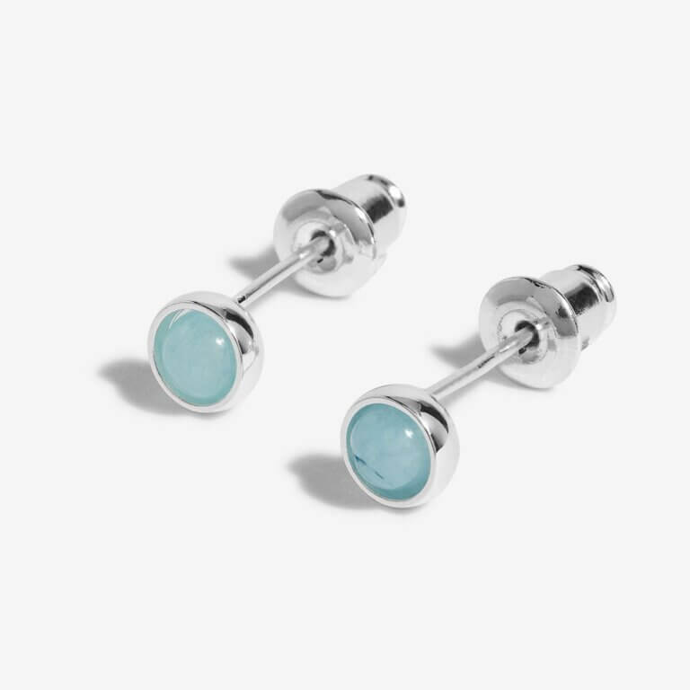 March Aqua Crystal Birthstone Boxed Earrings