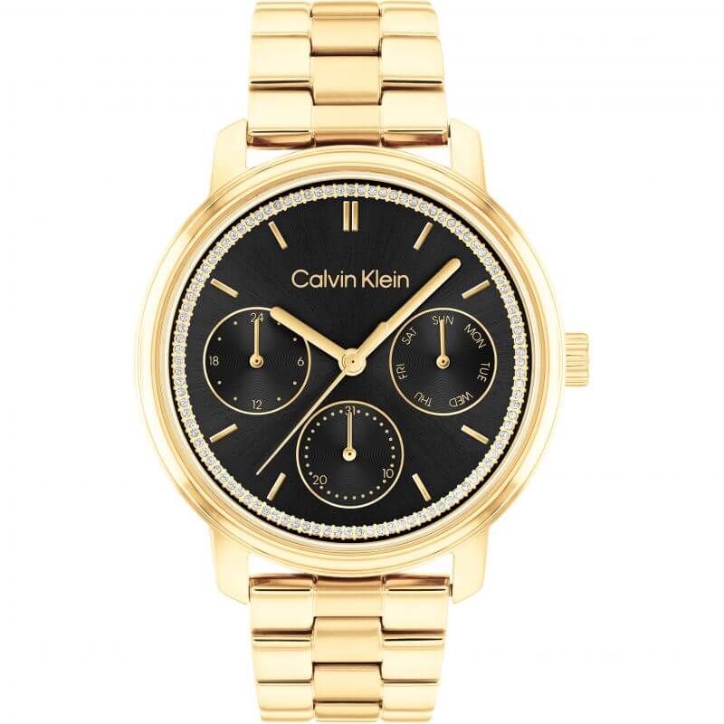 Minimalistic Multi Black Dial Gold Plated Watch