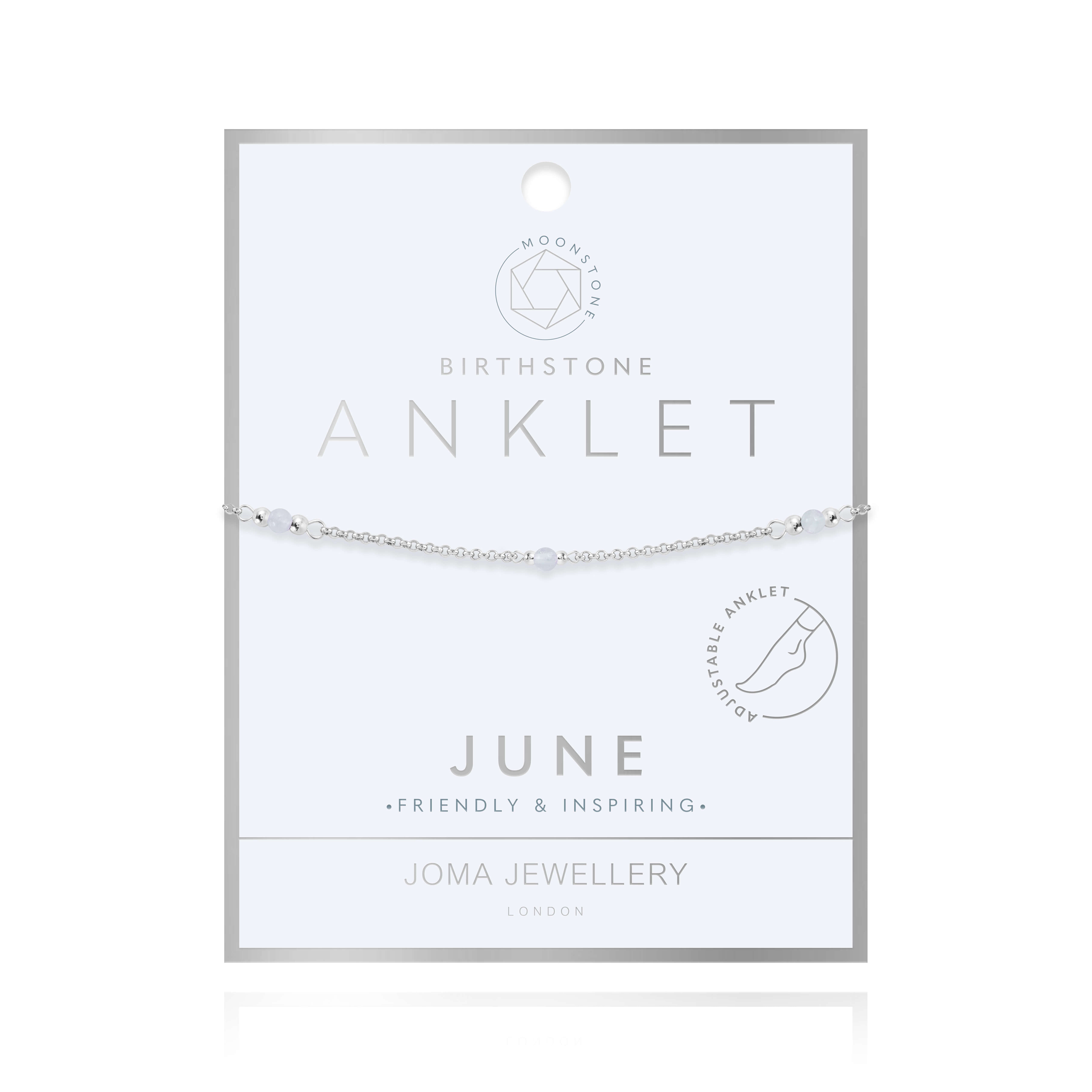 Anklet | Birthstone June Moonstone | Silver | 26cm Adjustable