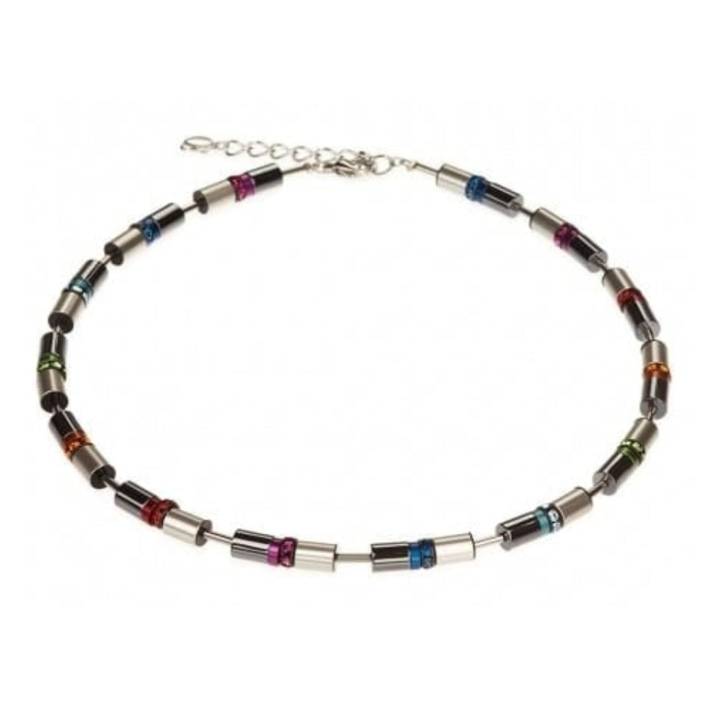 Diamond-Cut Aluminium Multicoloured Cylinder Necklace With Swarovski