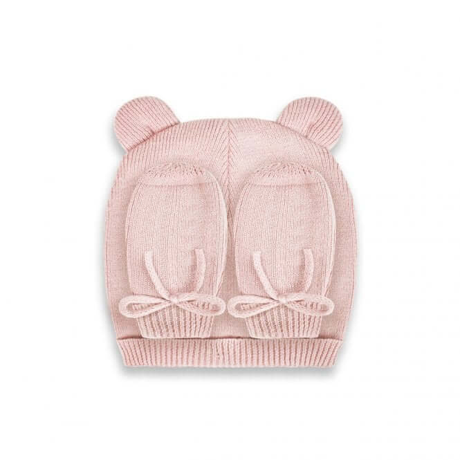 Beautifully Boxed Fine Knit Baby Hat And Mittens Set | Pink