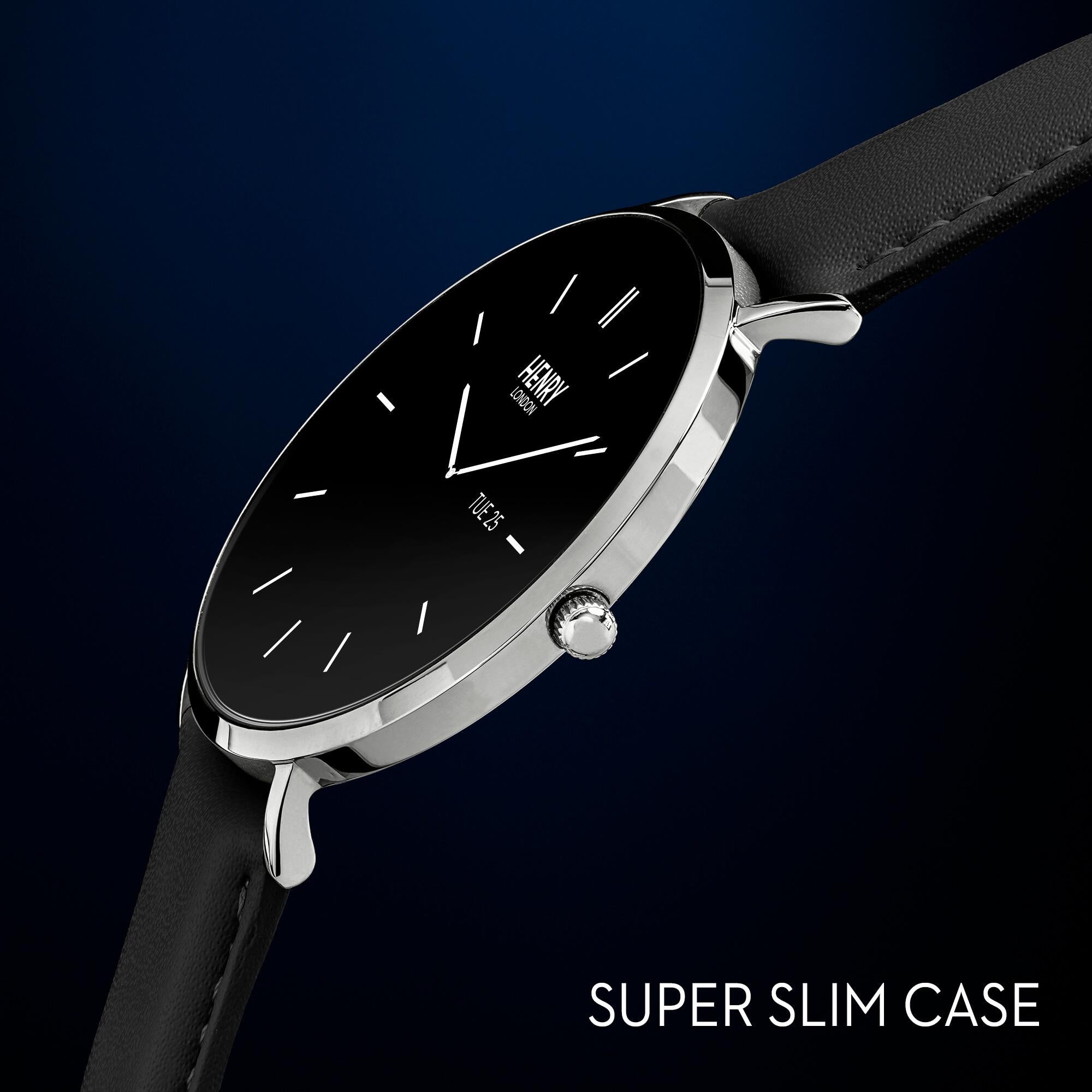 Smart Amoled Black Leather Strap Watch