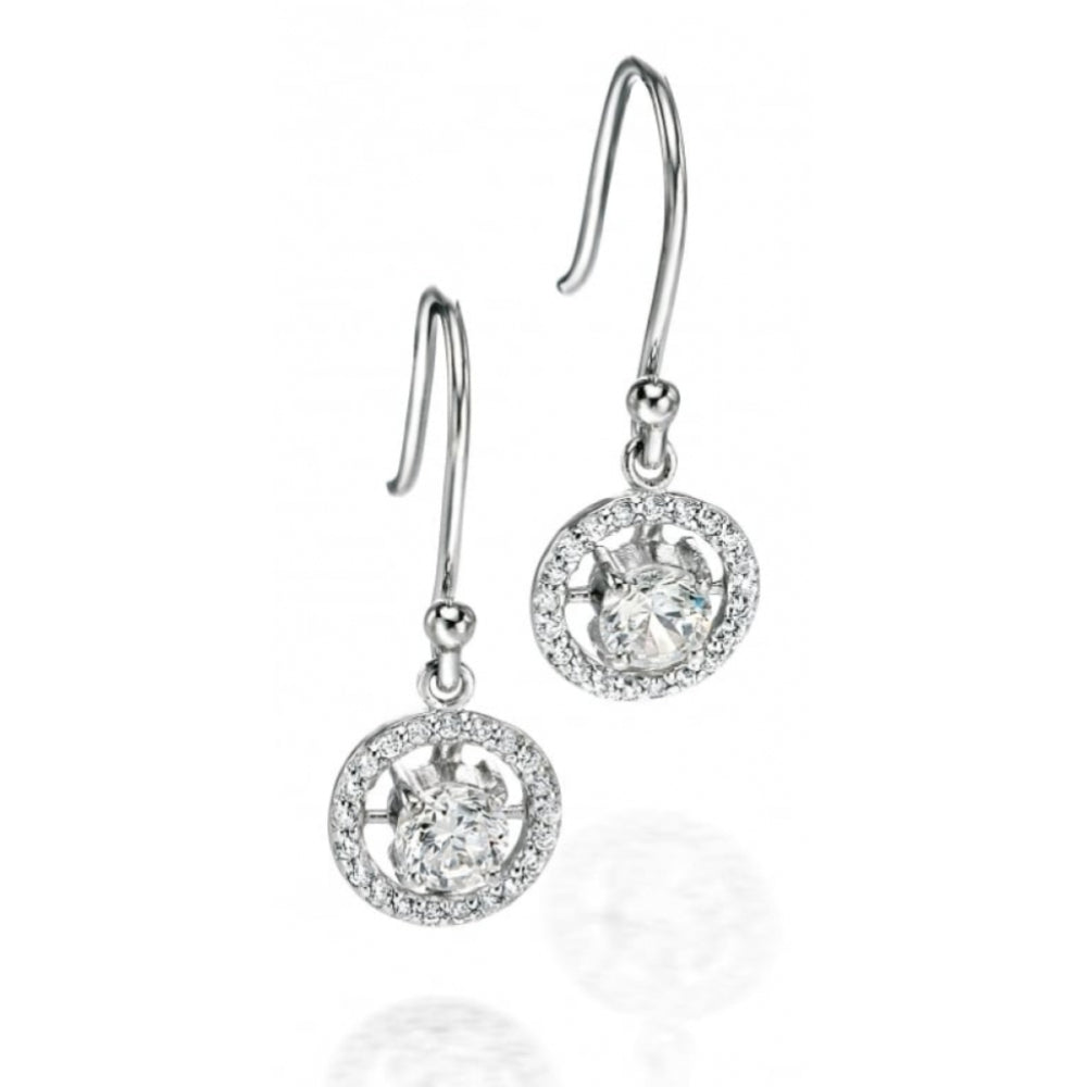 Silver Round CZ Earrings With Pave Surround