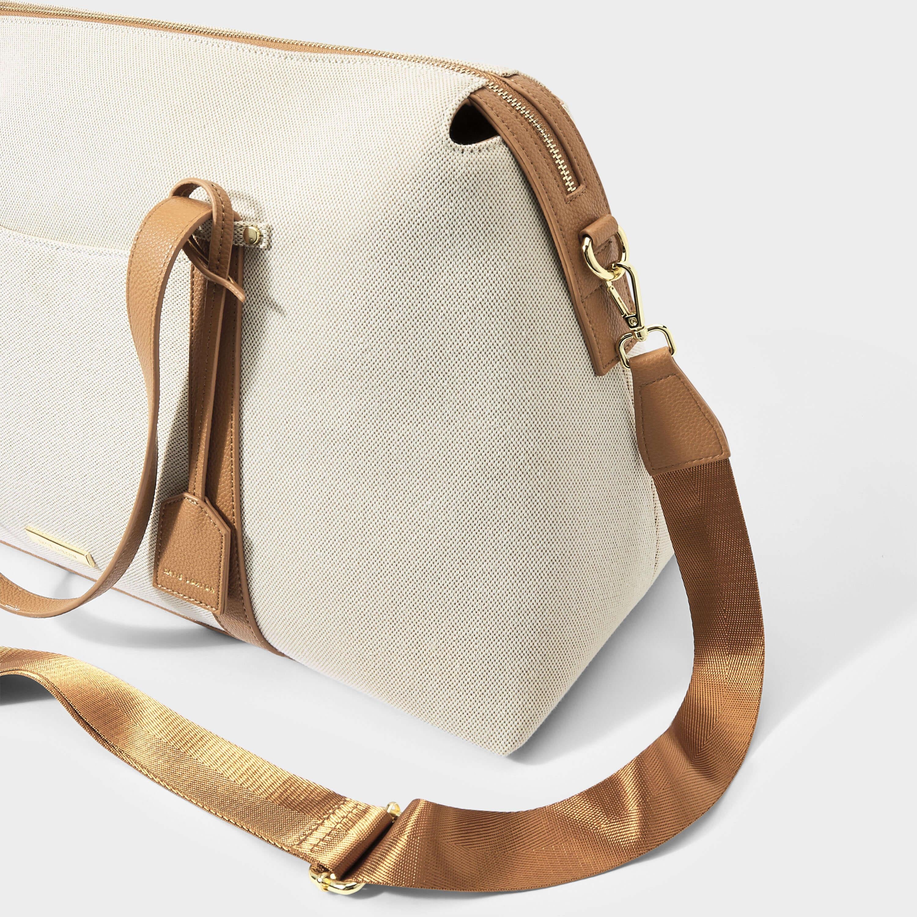 Amalfi Canvas Travel Bag | Cream & Light Brown