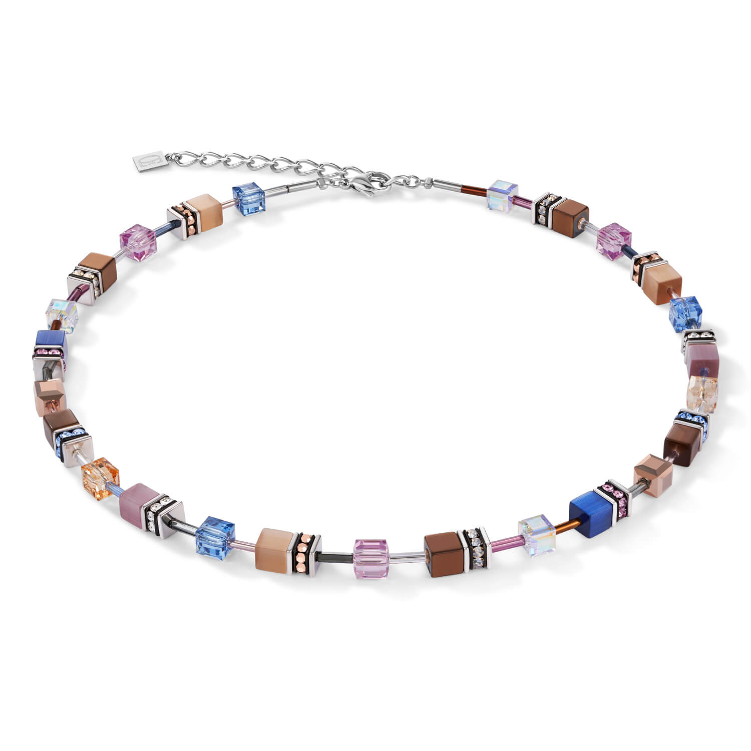 Blue-Brown-Lilac Geo Cube Necklace