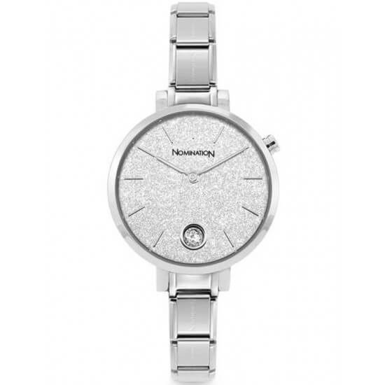 Composable Paris Watch With Steel Round Silver Glitter & CZ Dial
