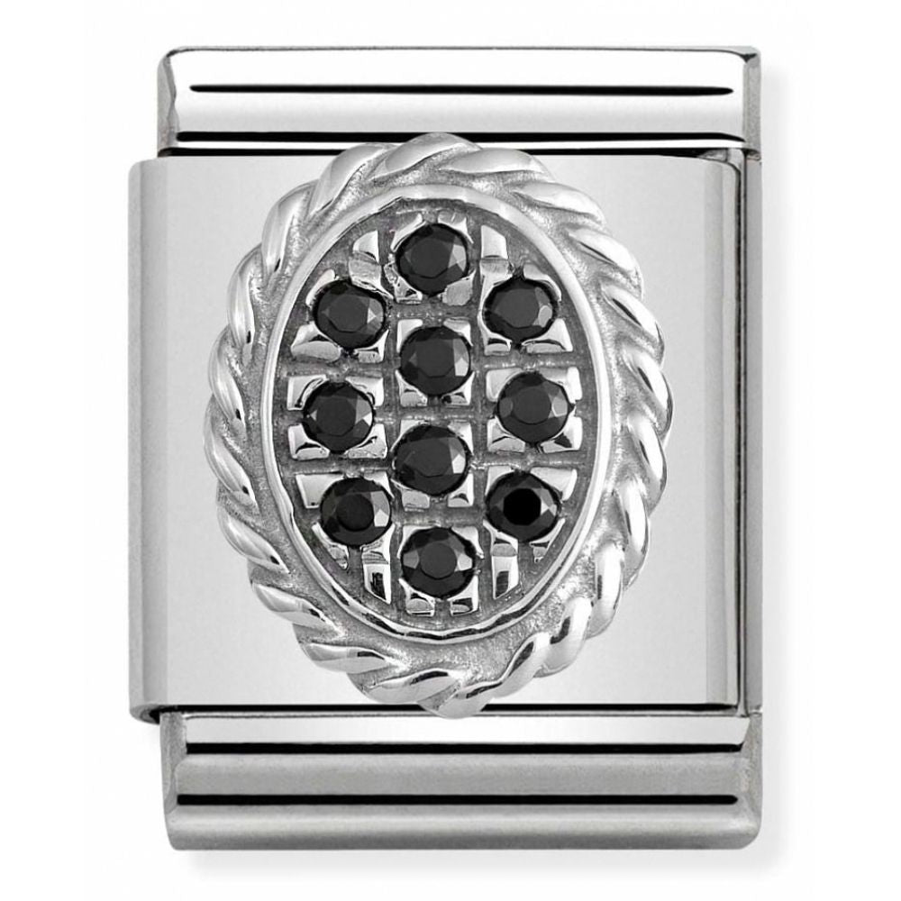 Composable Big Pave Stainless Steel, Sterling Silver & Black Cubic Zirconia Oval Charm