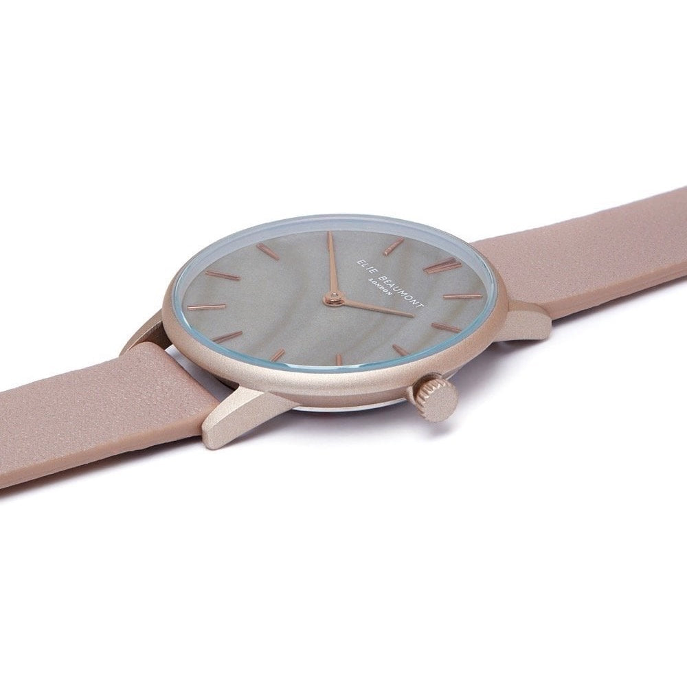 Soho Coffee Leather Strap With Matt Metal Case & MOP Dial Ladies Watch