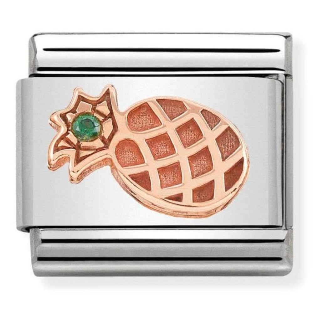Composable Classic Symbols In Steel, 9k Rose Gold & Green CZ Pineapple Charm