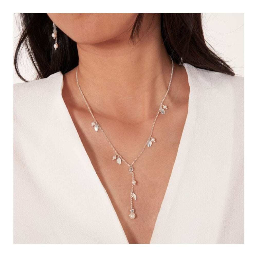 Happy Ever After Bridal Jewellery Pearl CZ Leaf Lariat Necklace
