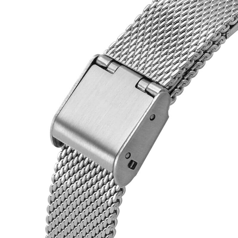 Stainless Steel Square White Dial & Mesh Bracelet Strap Ladies Watch