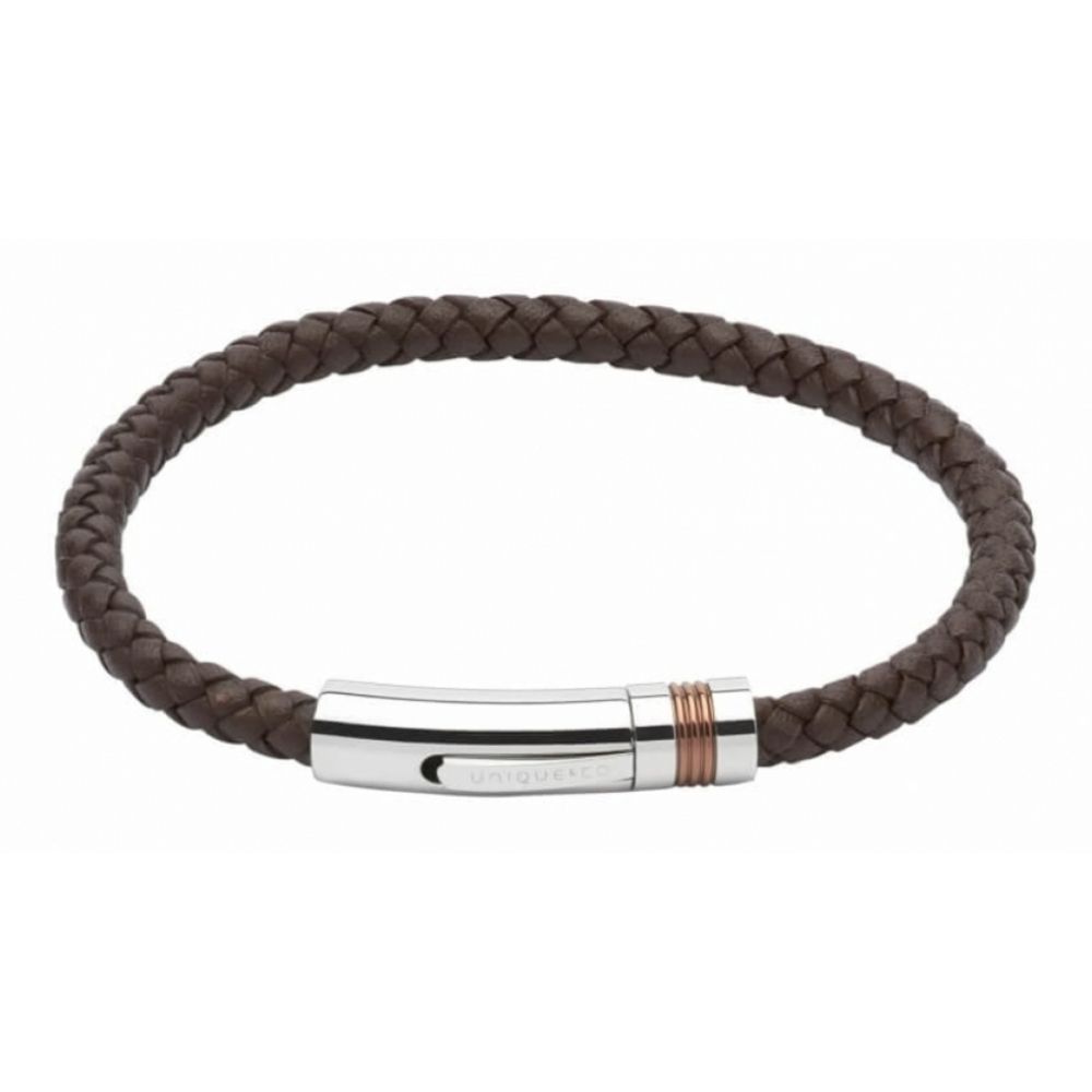 Dark Brown Leather Bracelet With Brown I P Plating Stainless Steel Clasp