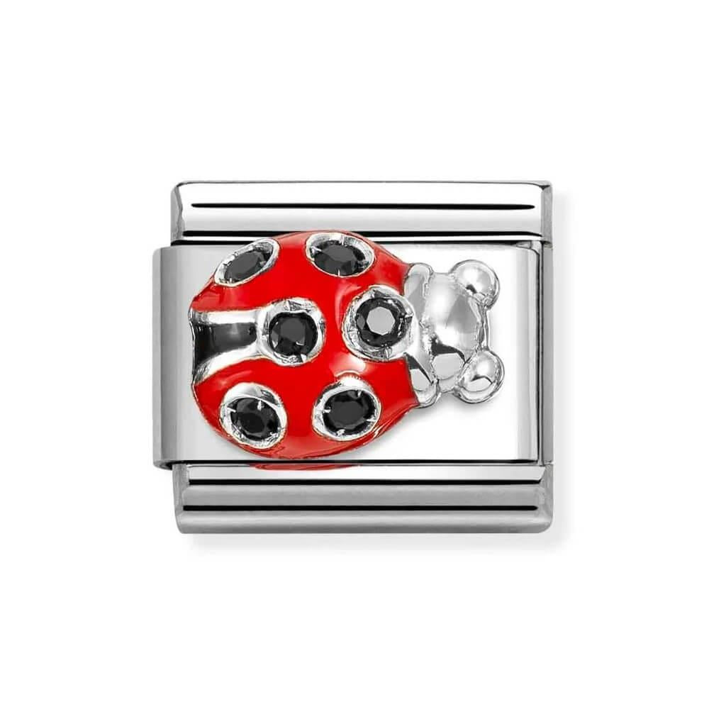 Composable Classic Link Ladybug With Red Enamel In 925 Silver & Black CZ