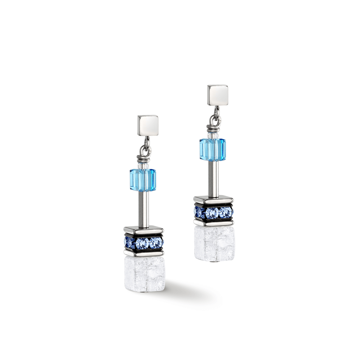 GeoCUBE Blue White Earrings With Stickpin