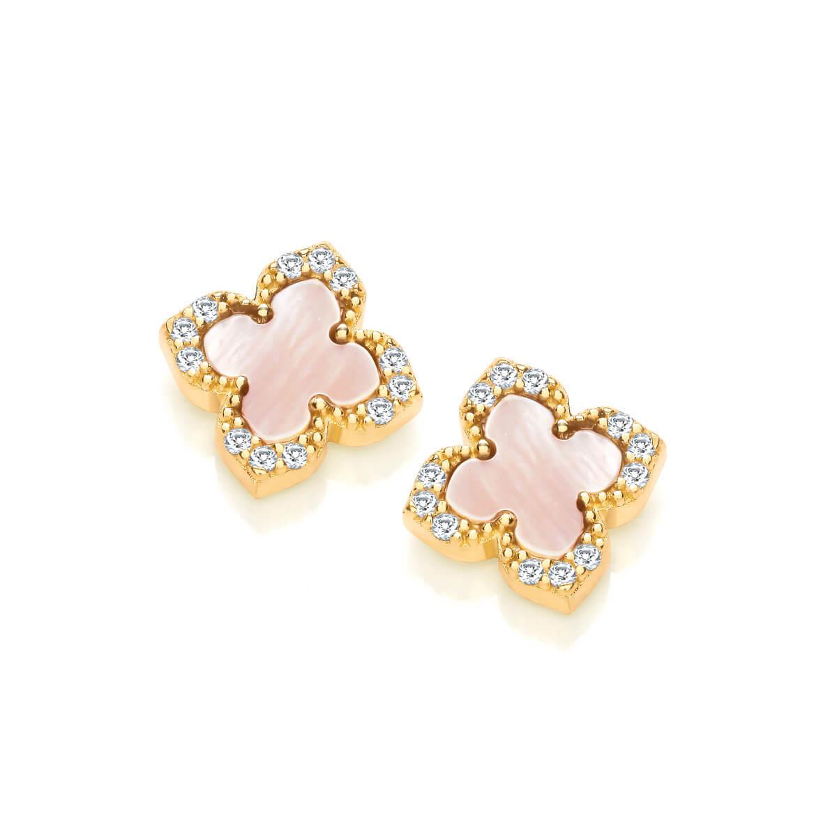 Silver, Gold & Pink MOP Vintage Style Clover Earrings