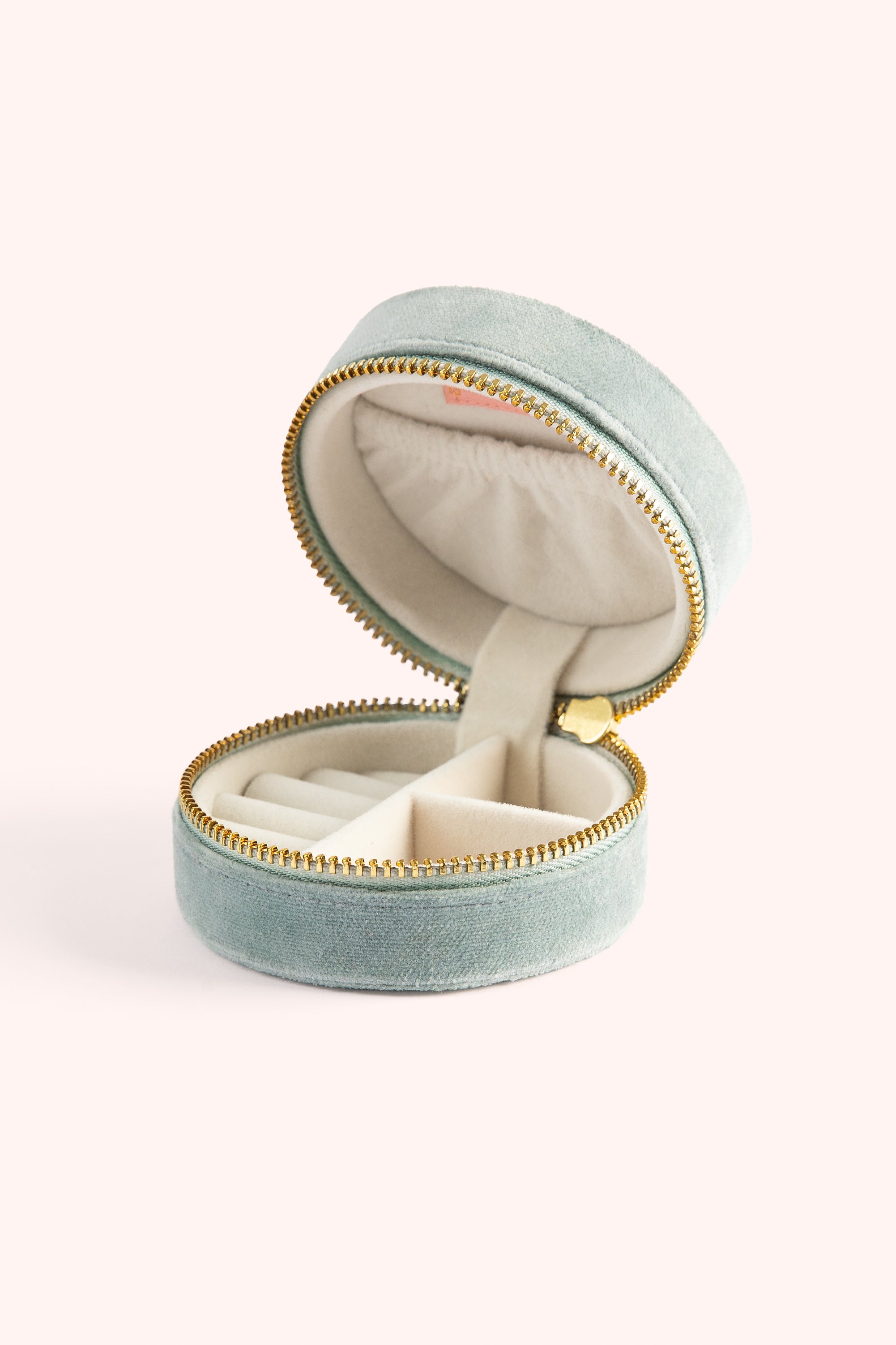 Round Velvet Jewellery Box - Swooping Swallows - Ice
