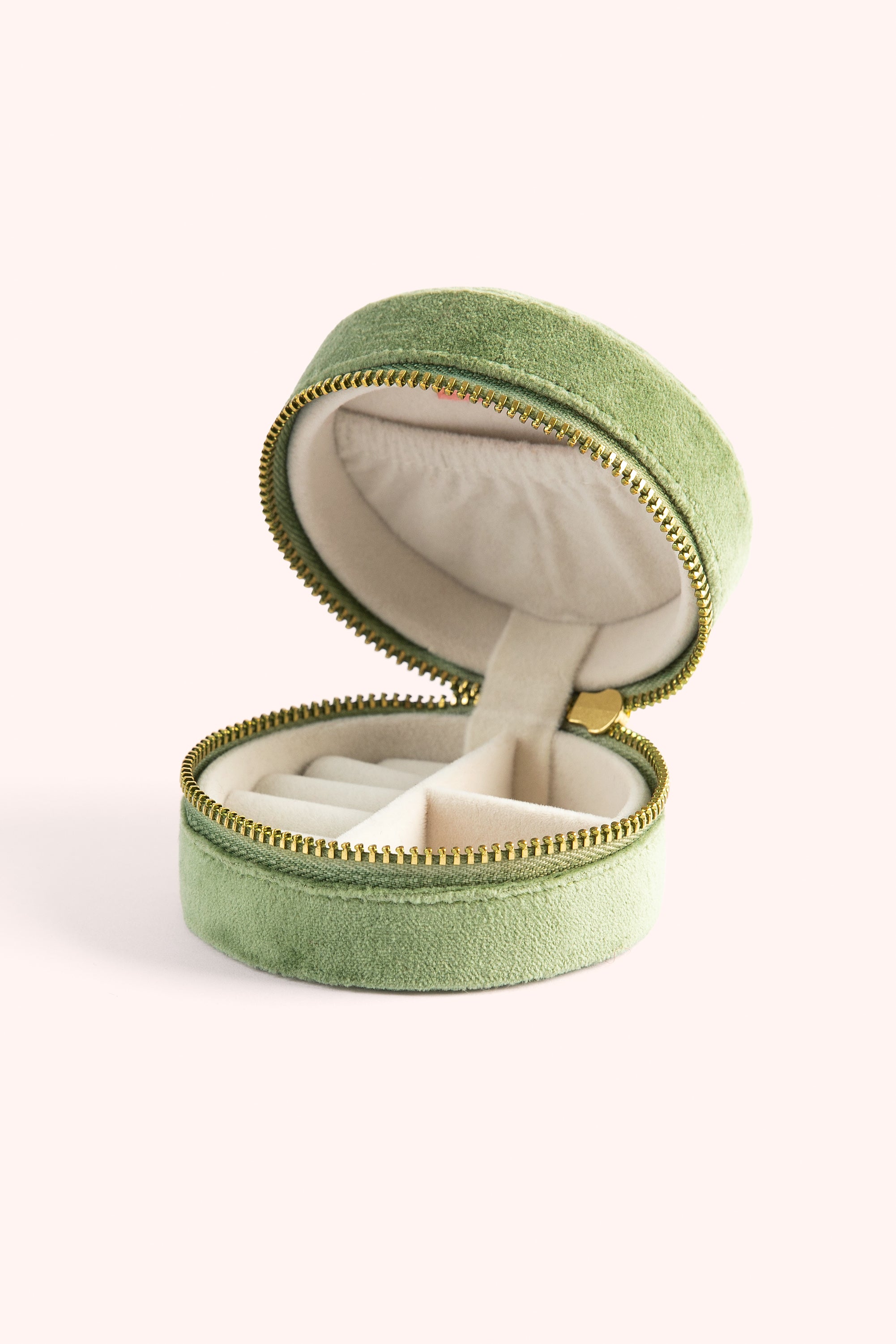 Round Velvet Jewellery Box - Toadstools - Sage