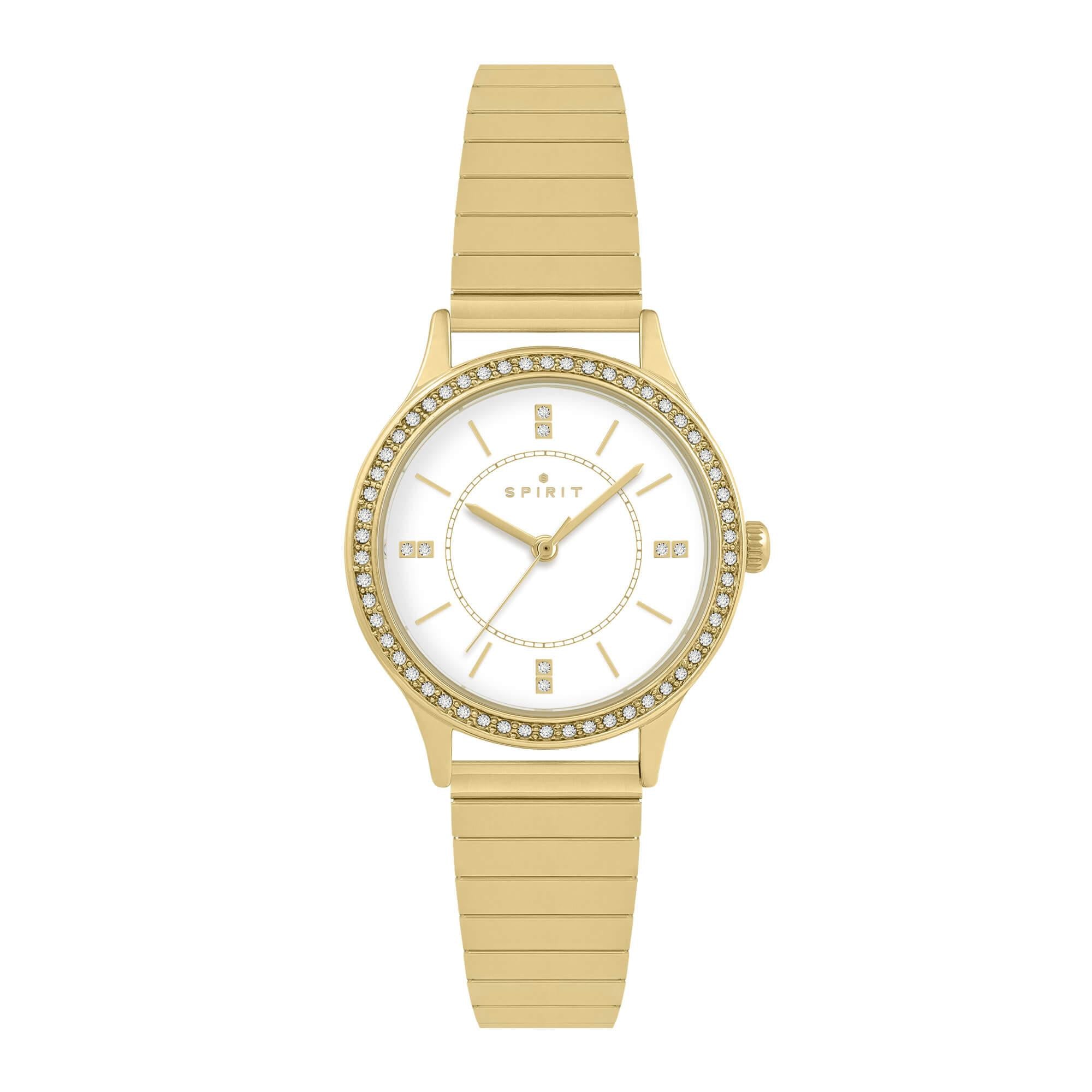 Ladies Polished Gold Finish Expander Bracelet Watch