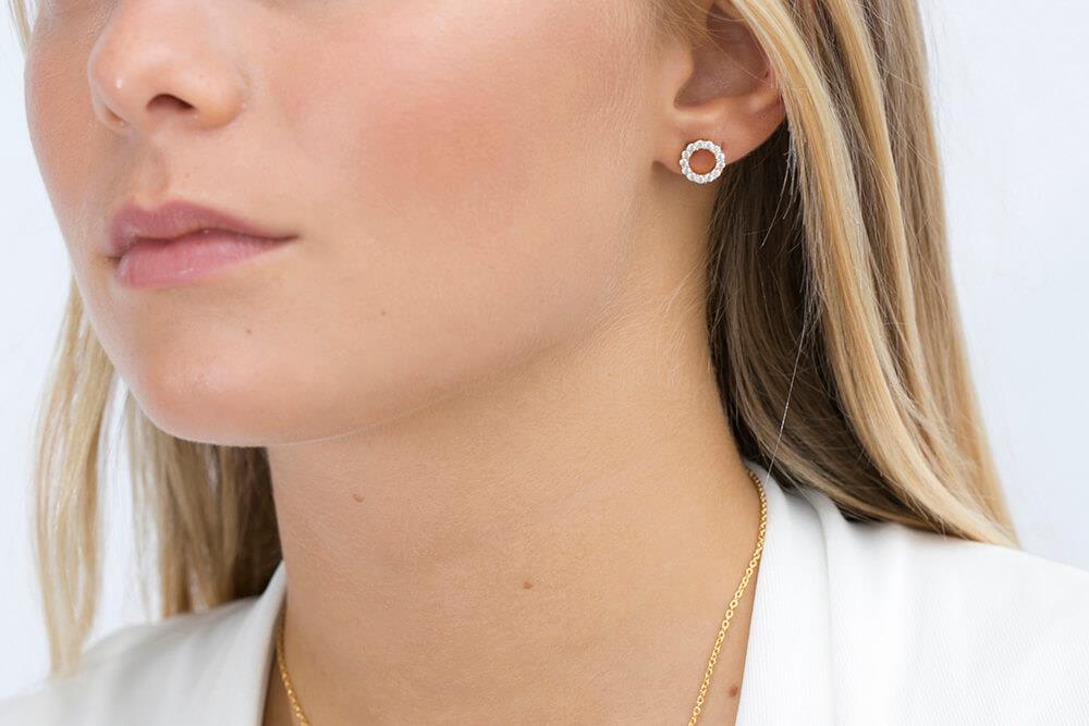 Biella Uno Piccolo Earrings In 18k Gold Plated With White Zirconia