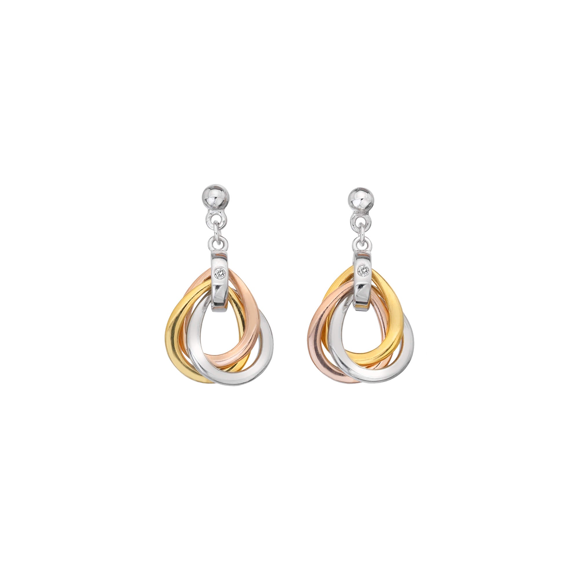 Silver, Rose Gold & Gold Trio Teardrop Earrings
