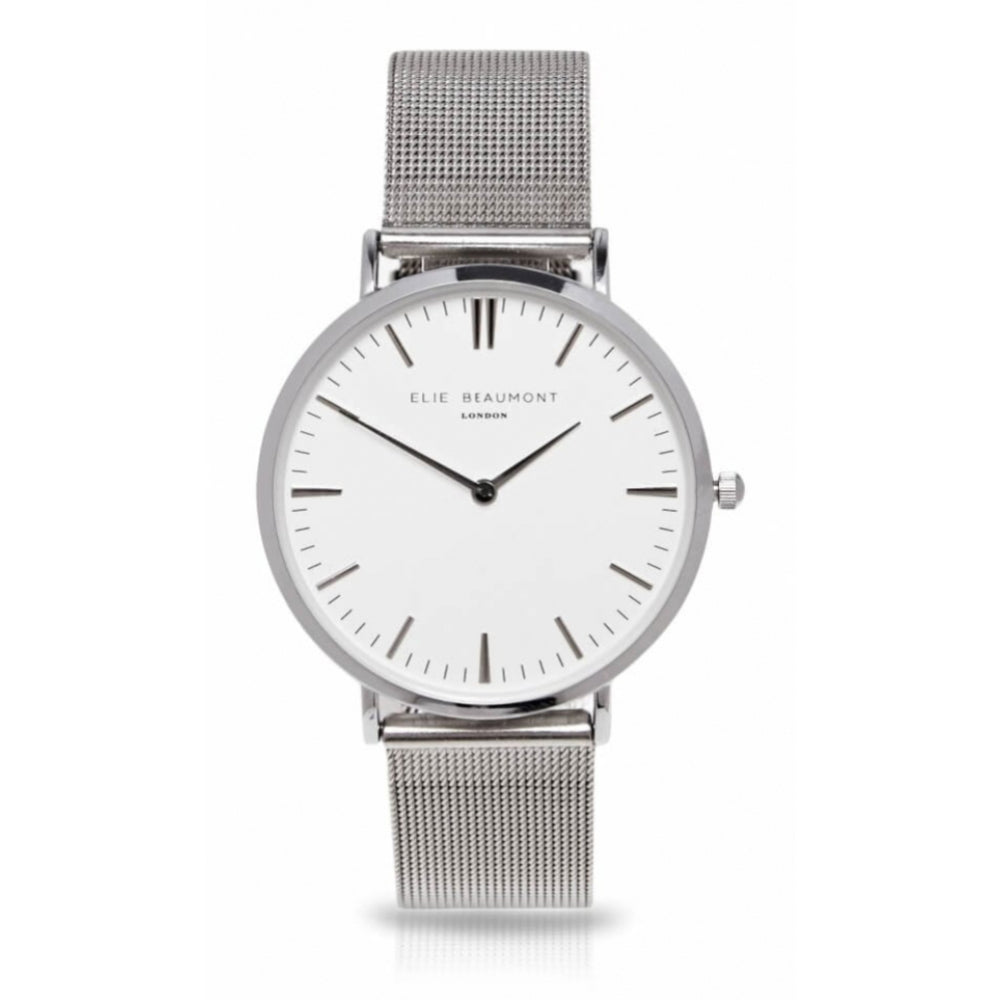 Stainless Steel Mesh Bracelet Strap With White Face Ladies Watch