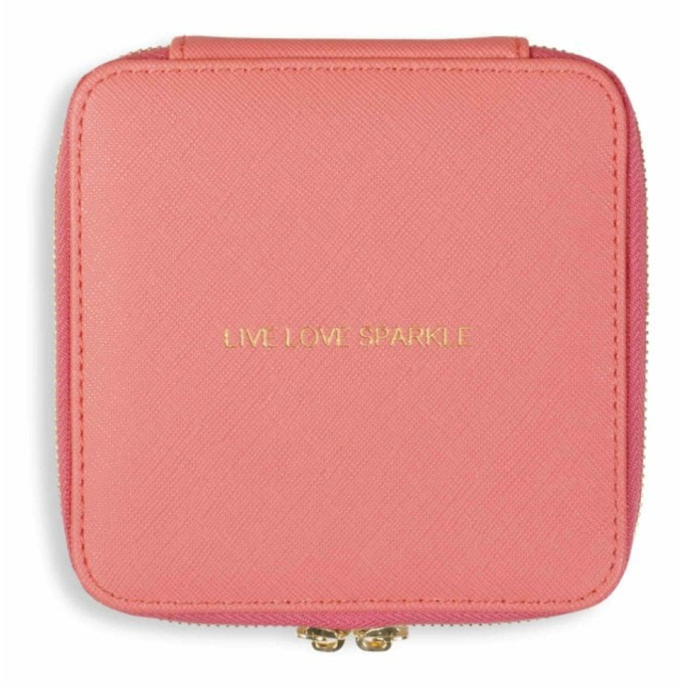 Square Jewellery Box - Live Love Sparkle - Coral - 12x12x7cm