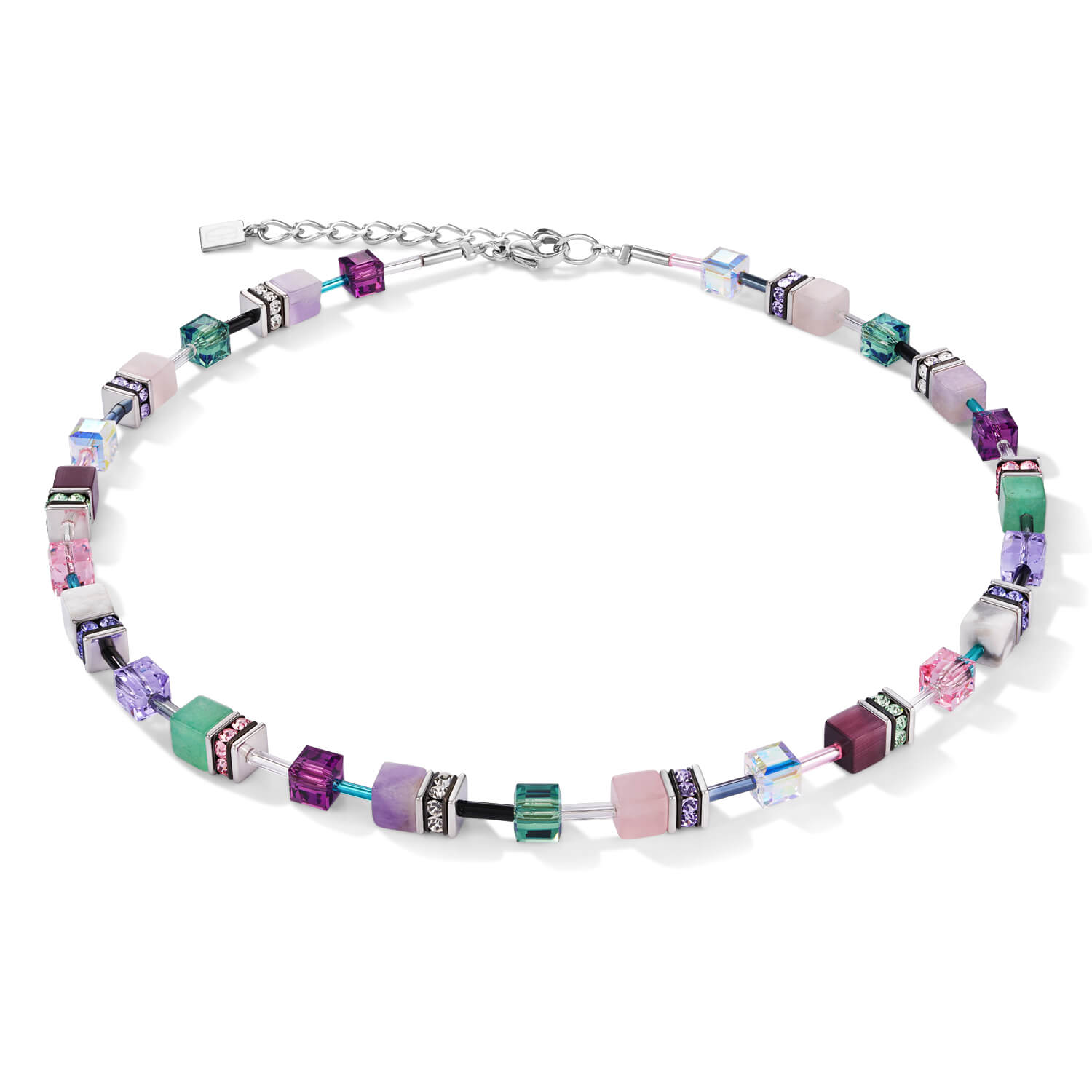 Lilac-Green Swarovski Crystals & Gemstones Geo Cube Necklace