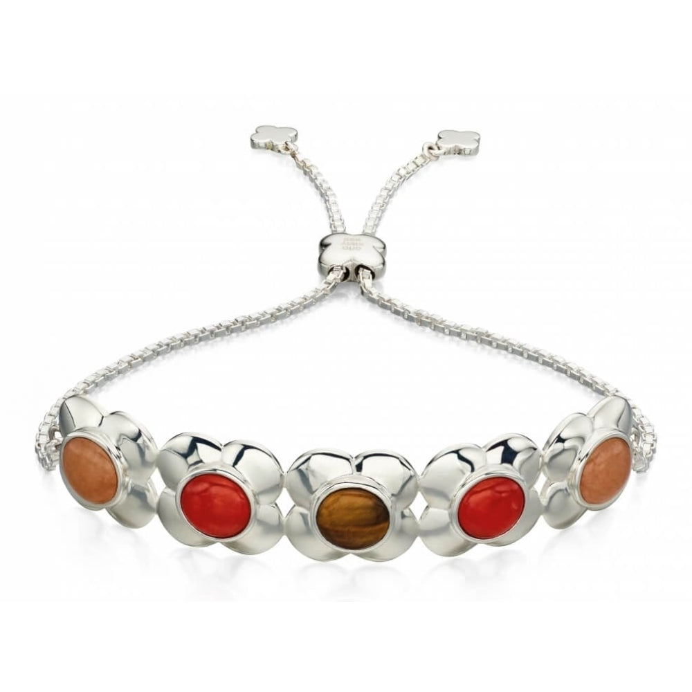 Tiger's Eye Inlay Sterling Silver Flower Toggle Bracelet