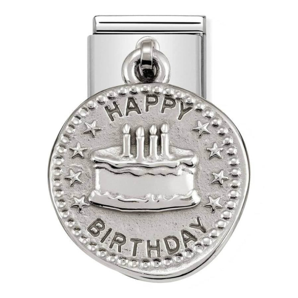 Classic Wishes Steel & 925 Silver Happy Birthday Link