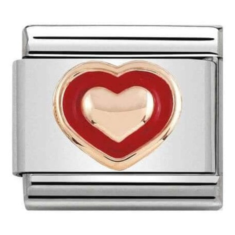 Classic Symbols Link 9k Rose Gold Heart Red Border