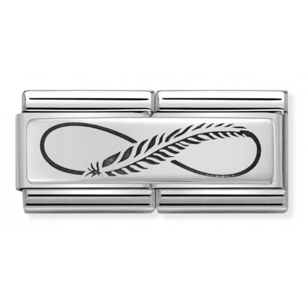 Composable Classic Double Infinity Feather Engraved Stainless Steel Charm