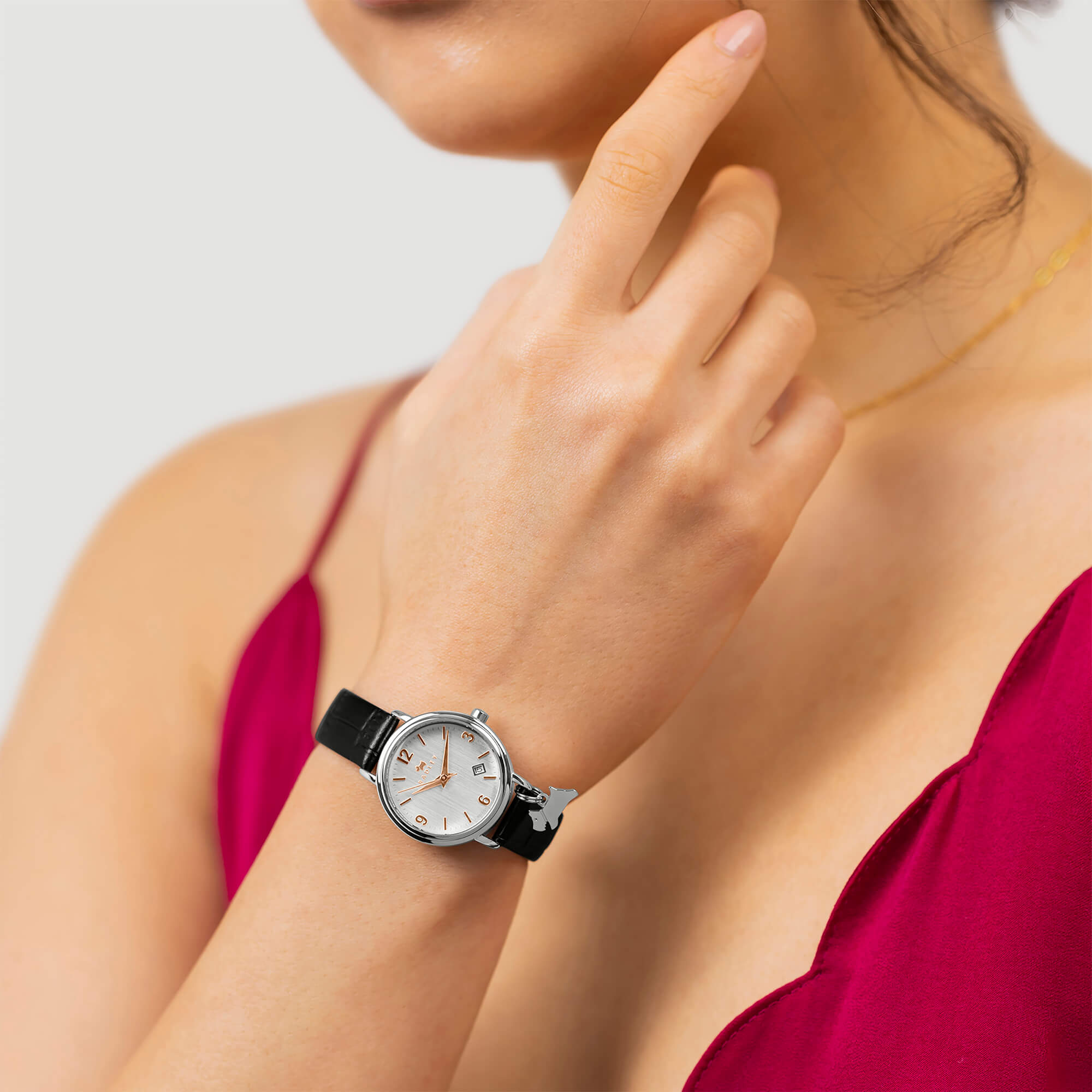 Black Croc Stepped Bezel Two Tone Strap Ladies Watch