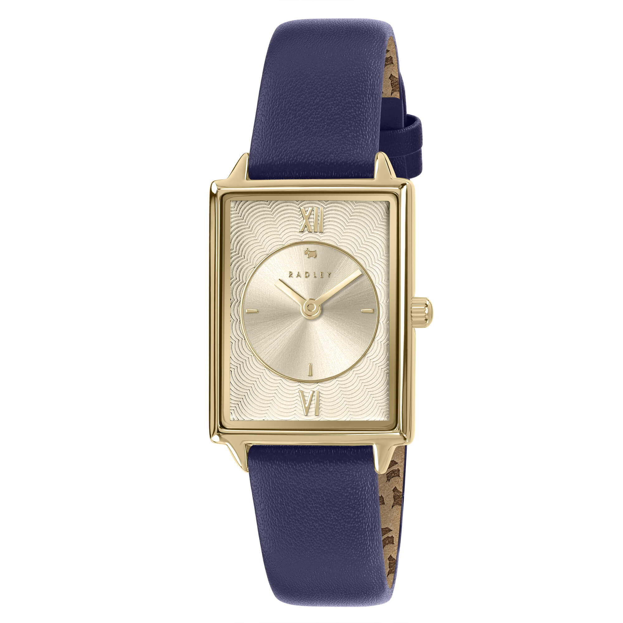 Gold Plated Rectangular Dial With Ink Leather Strap Watch