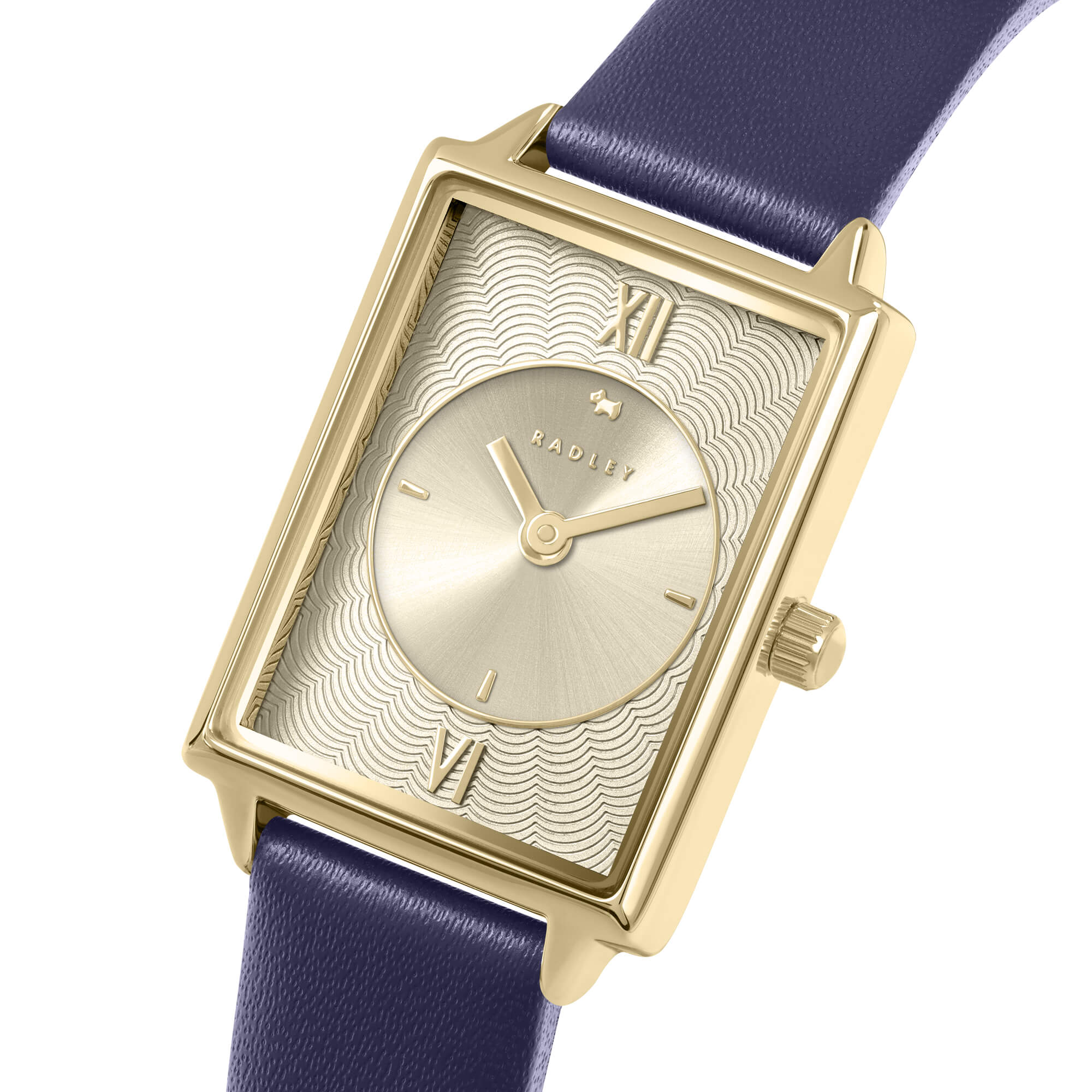 Gold Plated Rectangular Dial With Ink Leather Strap Watch