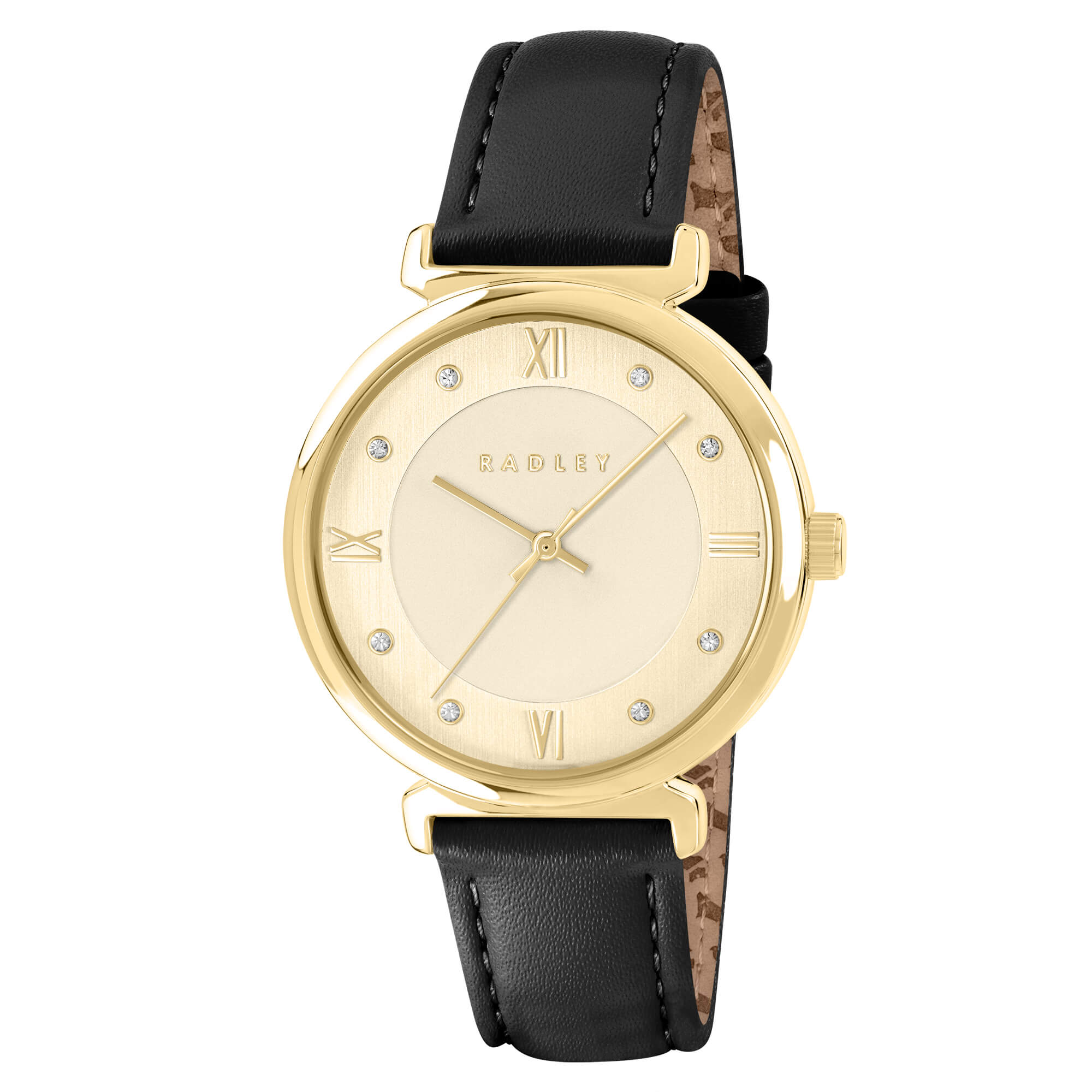 Gold Plated 35mm T-bar Black Leather Strap Watch