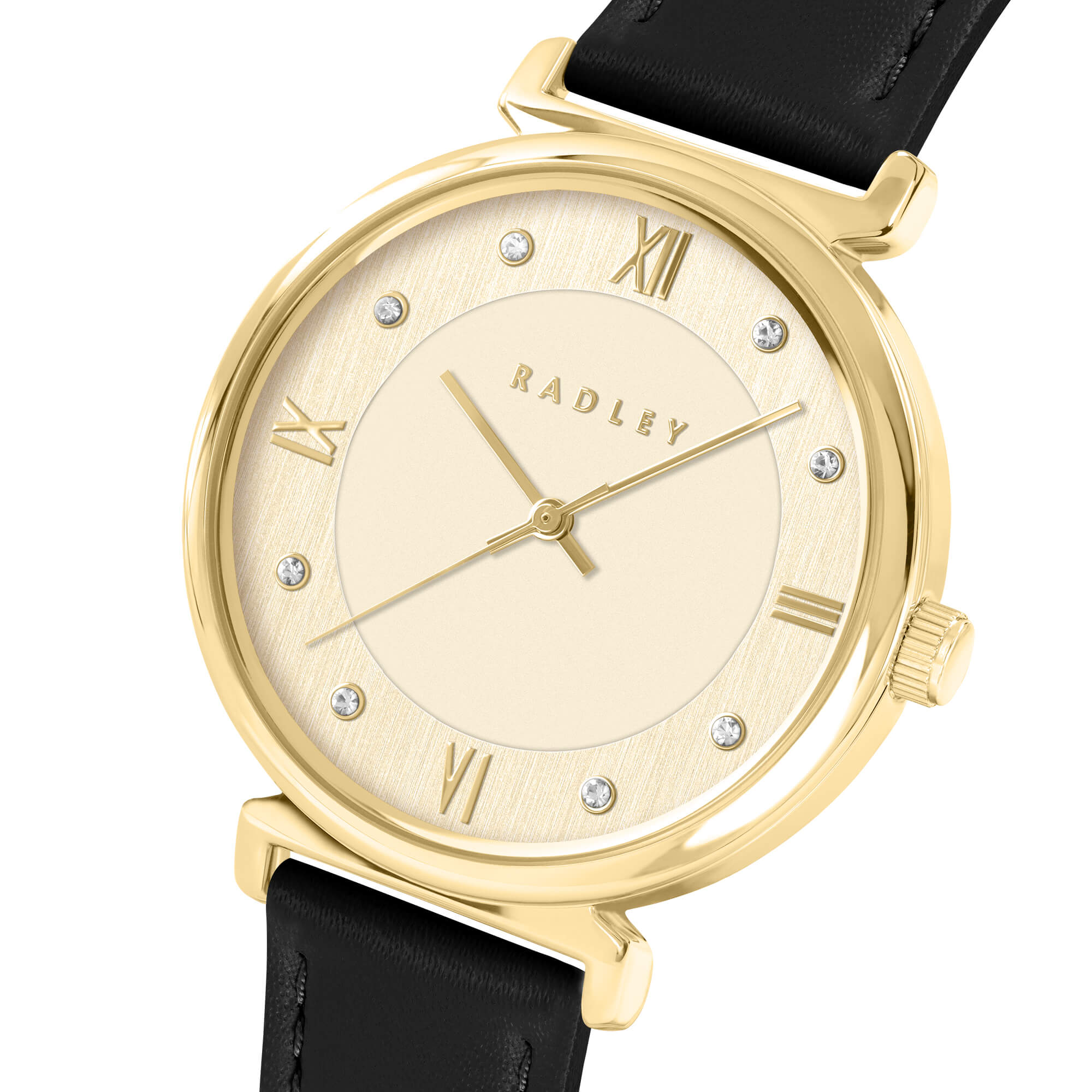 Gold Plated 35mm T-bar Black Leather Strap Watch