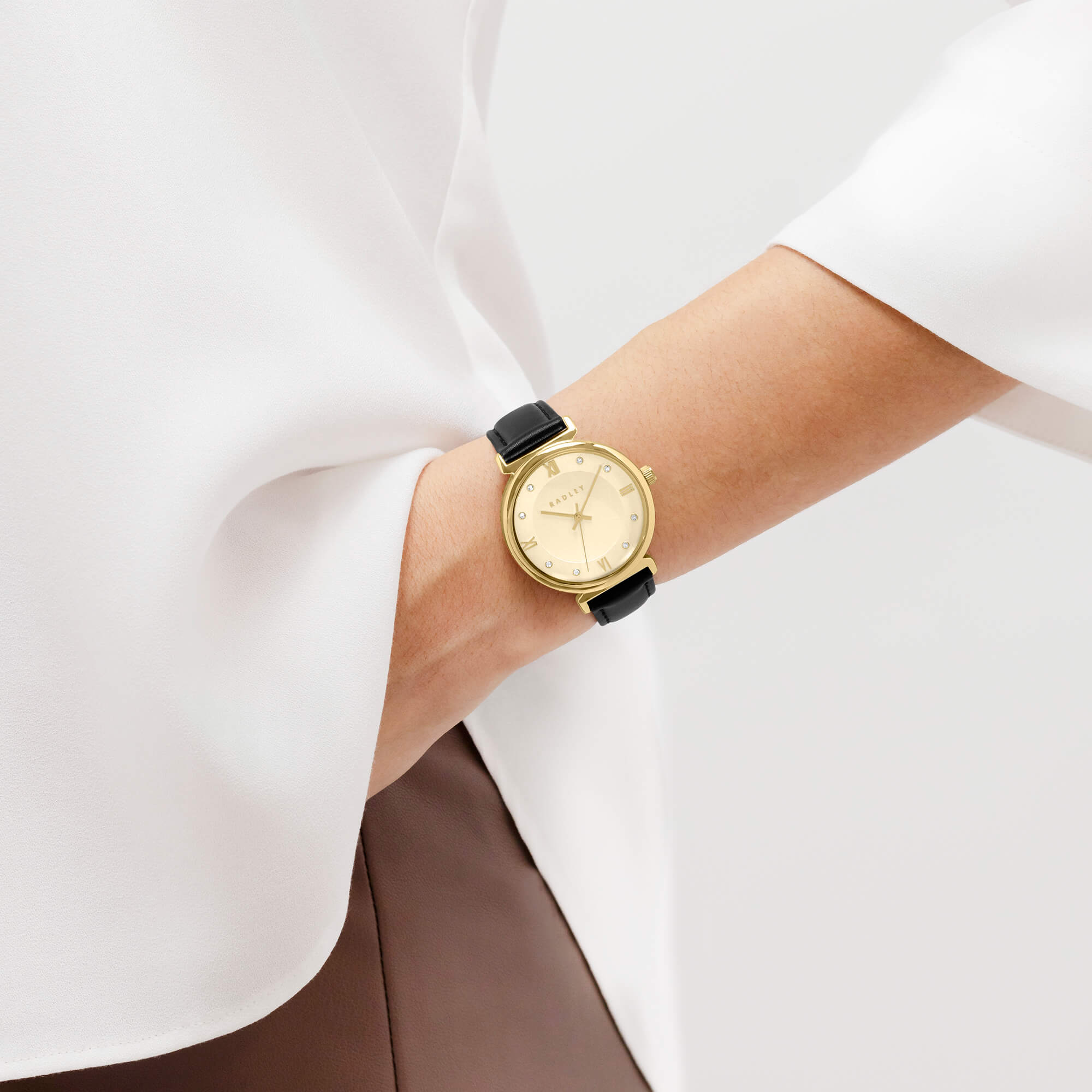 Gold Plated 35mm T-bar Black Leather Strap Watch