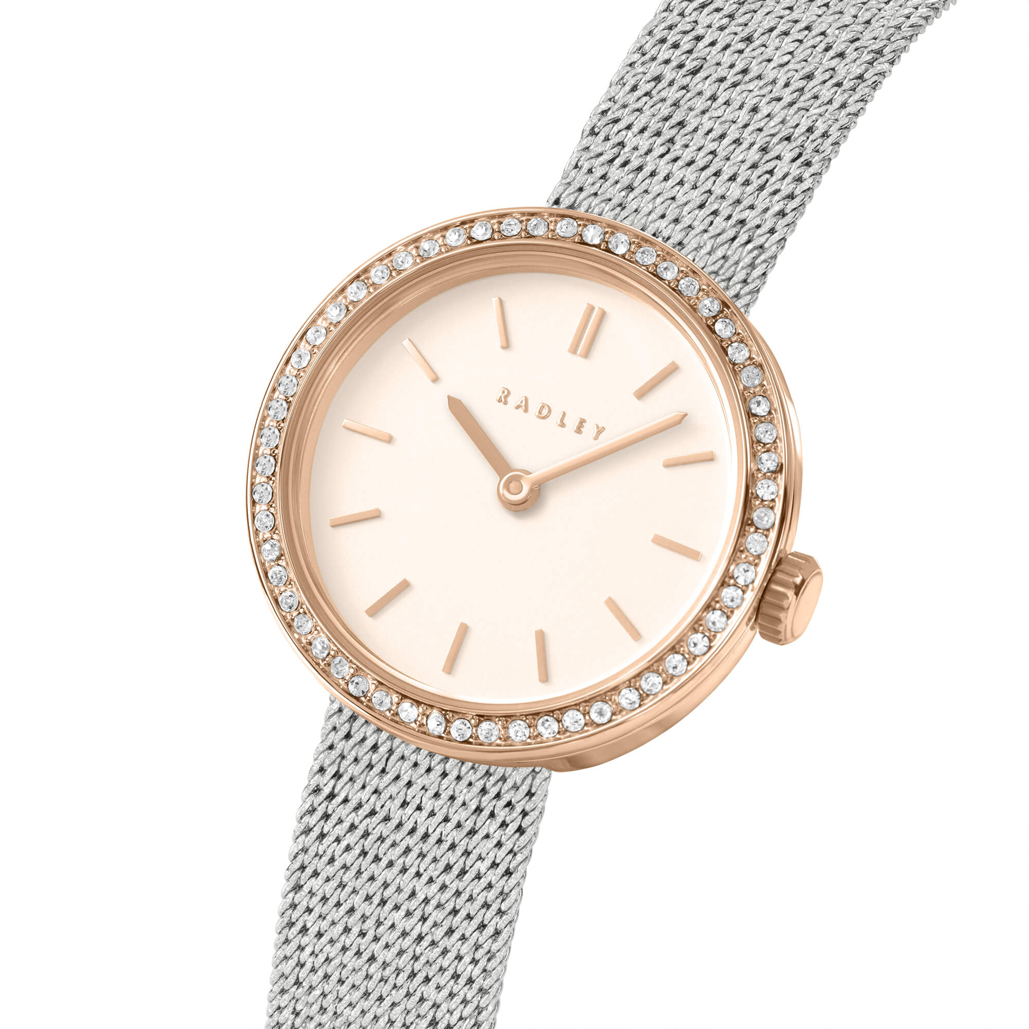 Silver & Rose Gold Plated 27mm Stone Set Mesh Watch