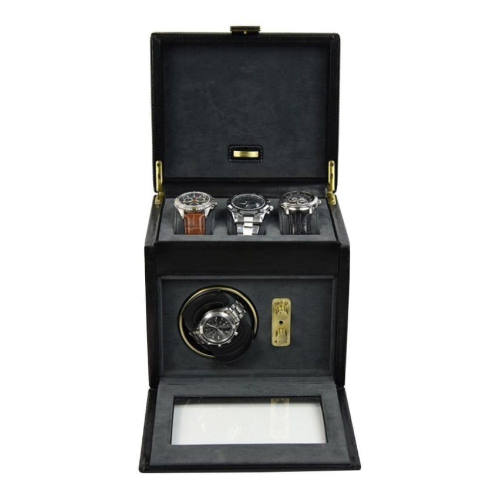 Black Leather Watch Rotator And Storage Box