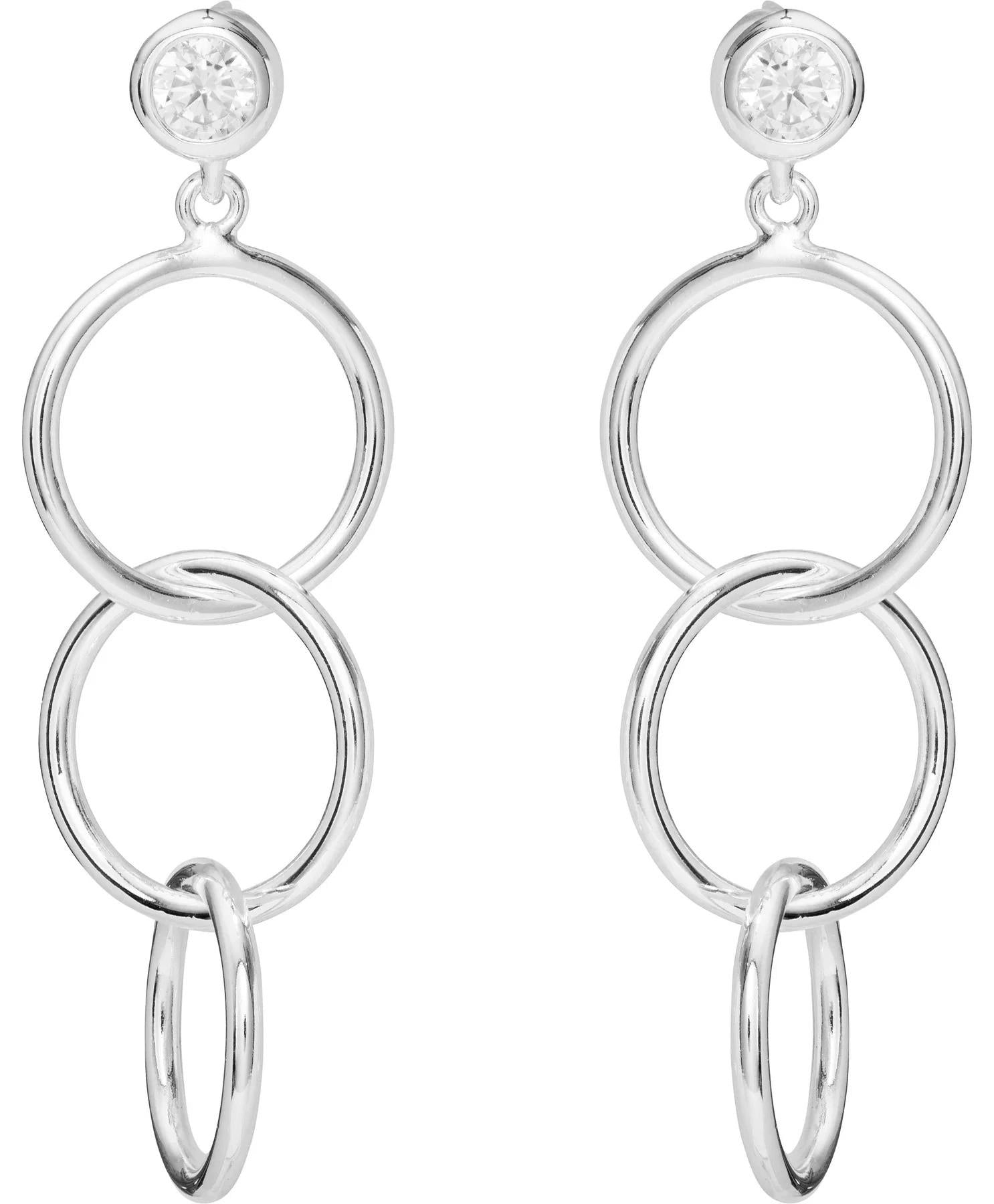 Three Hoops Linked Drop Silver Earrings with CZ