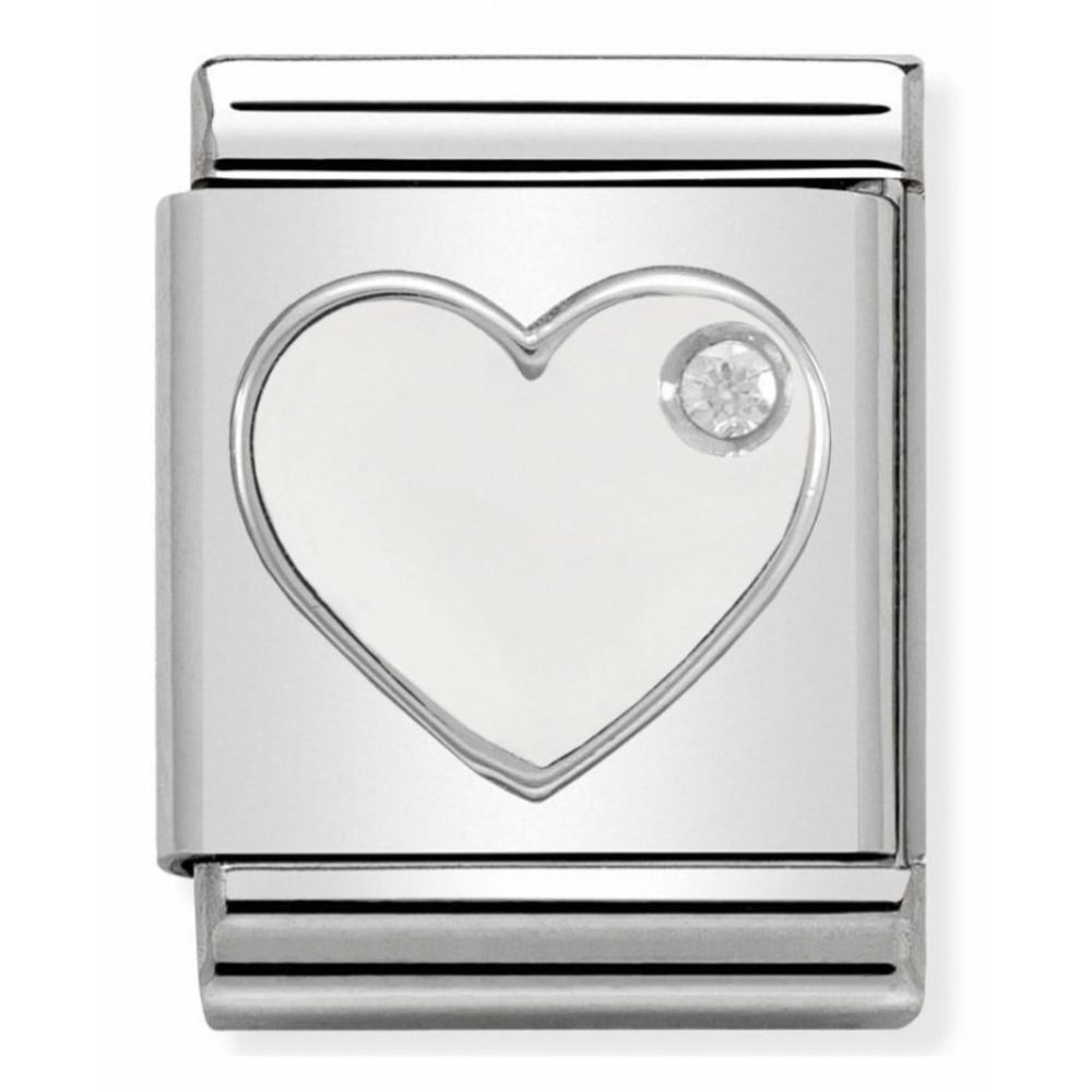 Composable Big Stainless Steel, Sterling Silver, Enamel & Cubic Zirconia White Heart Symbol Charm