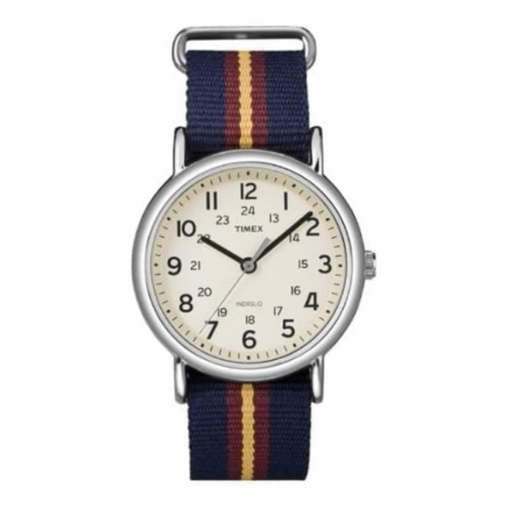 Unisex Weekender Gold, Blue & Red Fabric Watch