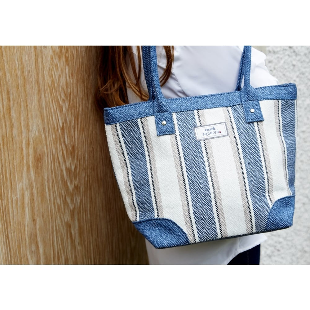 Blue Herringbone Stripe Tote Bag