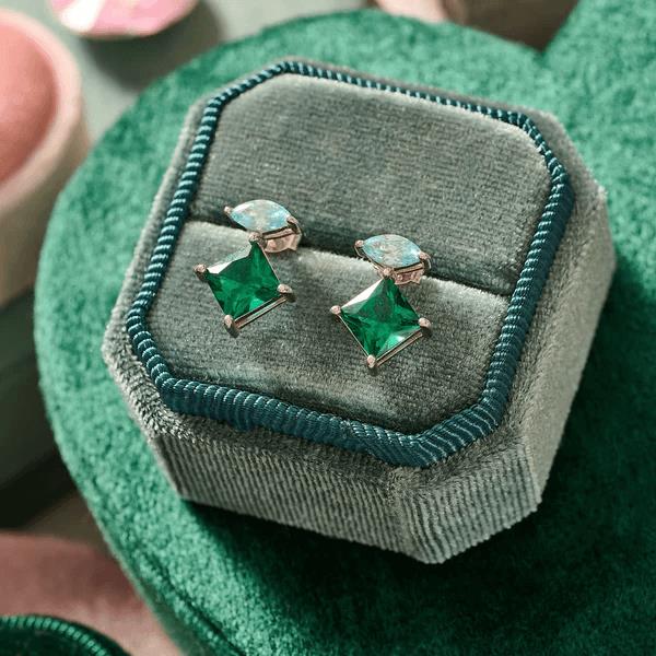 Esme Statement Studs In Emerald, Sky Blue CZ & Silver