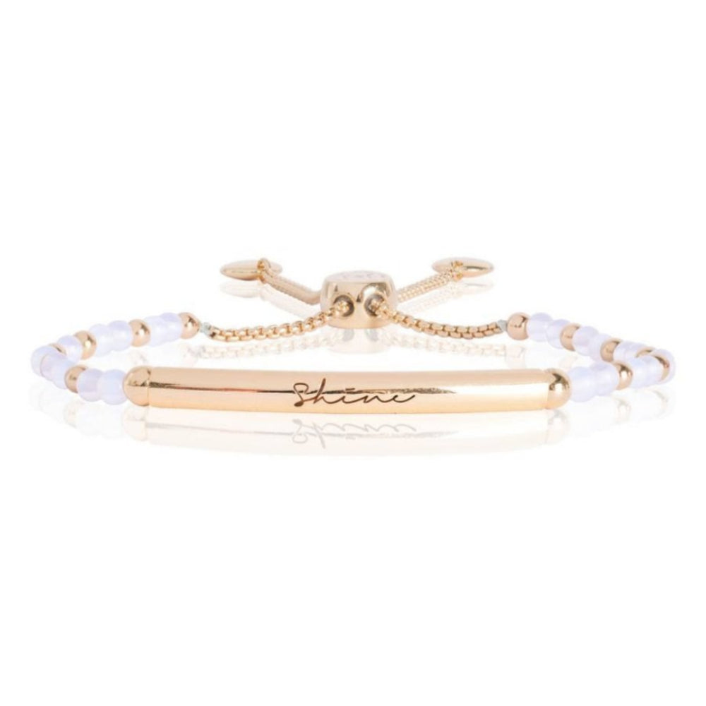 Signature Stones - Shine Engraved Yellow Gold Bar With Moonstone Stones- Bracelet