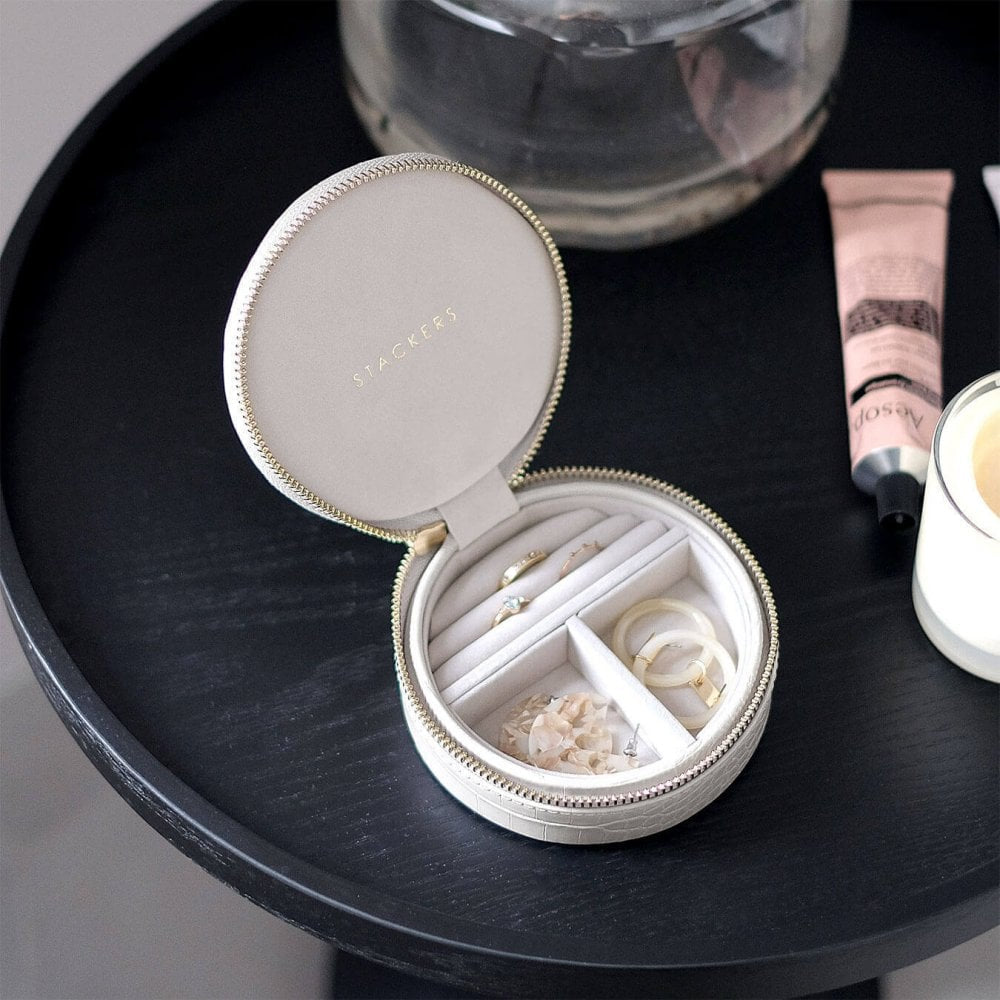 Chalk White Croc Round Travel Box