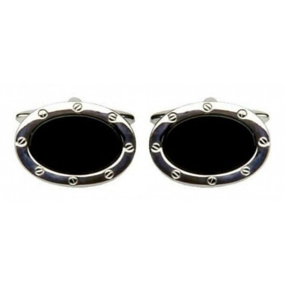Oval Shaped Port Hole Onyx Cufflinks