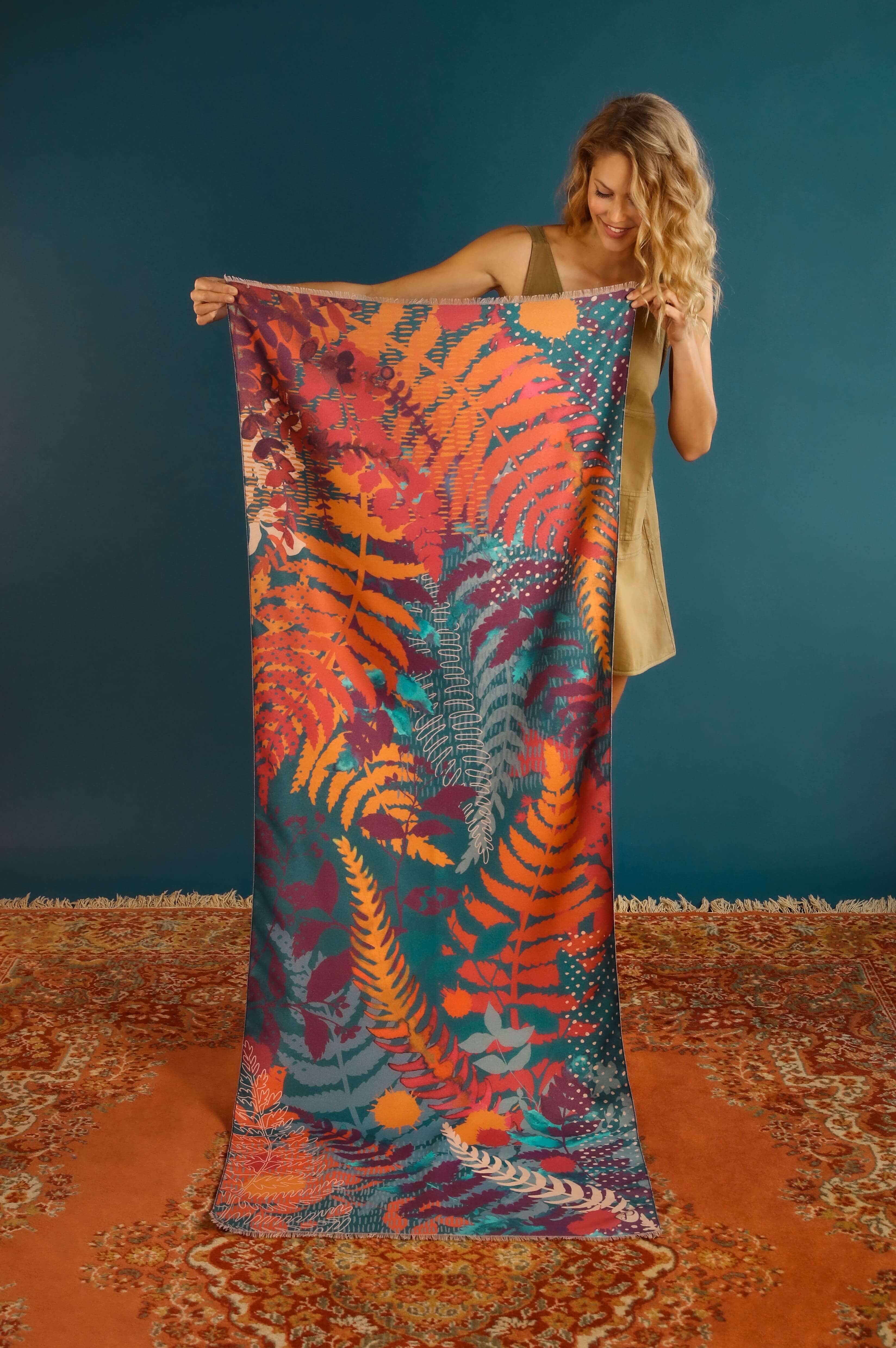 Teal Forest Foliage Luxurious Scarf